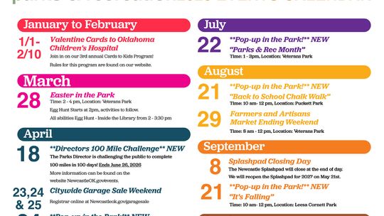 Newcastle Parks & Recreation releases 2026 Calendar
