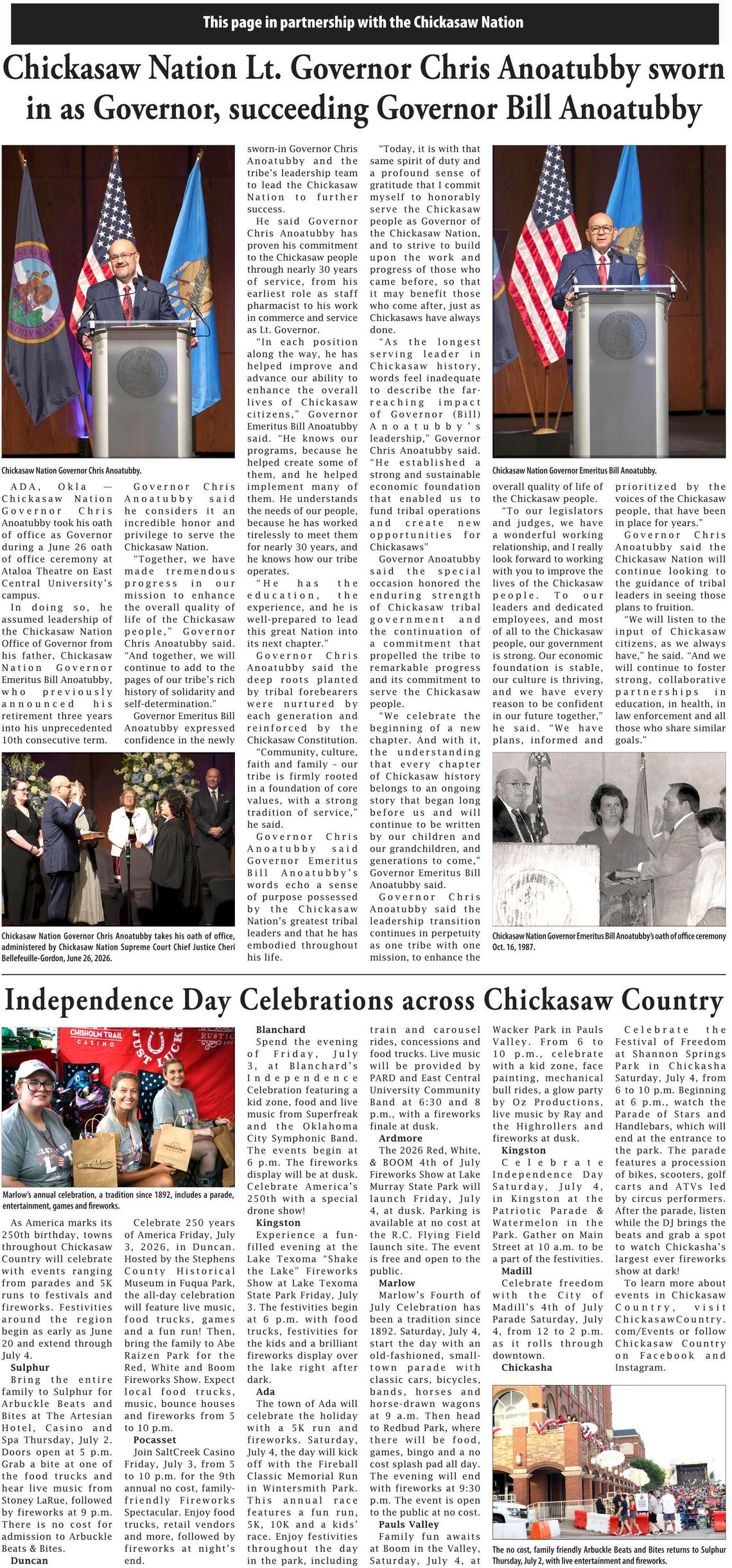 Chickasaw Nation news for week of Thursday, July 2 Chickasaw Nation news for week of Thursday, July 2