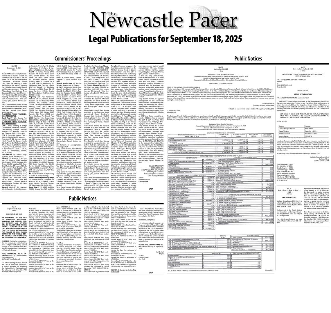 Legal Notices for September 18, 2025