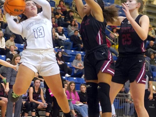 Senior Racer Kyla Martinez takes the shot for Newcastle and draws the foul in the process during a recent competition. • photo by Jennifer Lewis