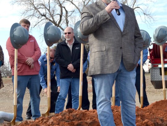 Mayor Karl Nail had his boots on the ground as he led the ground breaking officially kicking off the beginning of construction for a new Fire Station #1 in Newcastle. • photo by Mark Codner