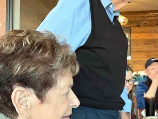 Bill and Fran Shoumaker at a celebratory meal in their honor.