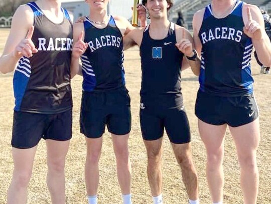 Members of the Newcastle Racers 4x800 relay (left) and 4x400 relay (right) won first places at the Purcell Track and Field Meet. Coach Jason Haggerty said they have the third fastest and fifth fastest times in the entire state. 4x800 Relay team members, f