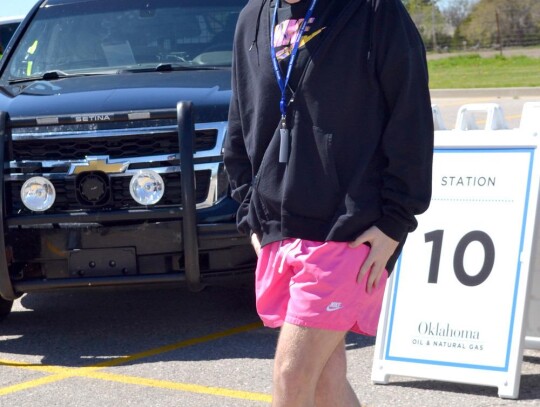 Students walked along a yellow line with specially made goggles provided by the OHP to simulate a drunk driving test.