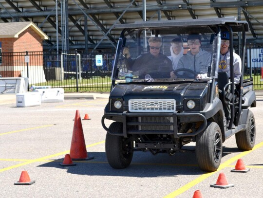 ENDUI had its sport utility vehicle and specially made goggles so students could drive a course simulating drunk driving. Cudd Energy Services brought oilfield equipment and spoke about semitrucks, blind spots and stopping ability.