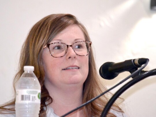 Newcastle Chamber of Commerce chairman Janelle Cottrell was emcee for the State of the City luncheon at the Community Center last week. • photo by Mark Codner