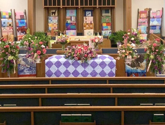 Eighty quilts she had made, mostly for family members, were on display at the funeral of Newcastle resident Dolores Beaty as she was laid to rest in April. • photo provided