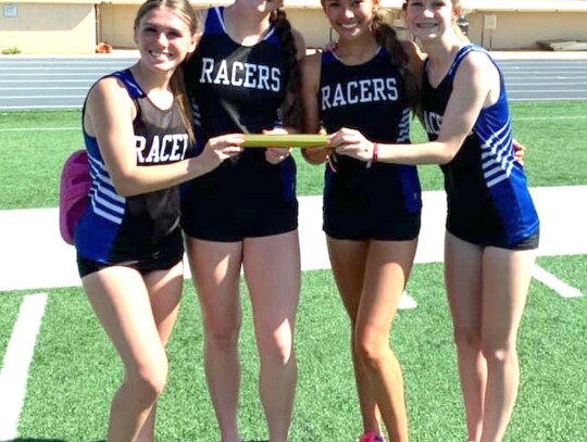 The Newcastle girls 4x800 meter relay team just punched their ticket to state by breaking their season record with a time of 10:30. From left are: Ashlyn Vasquez, Cadence Howard, Jaycen Lea, and Rylee Heskew. • photo provided