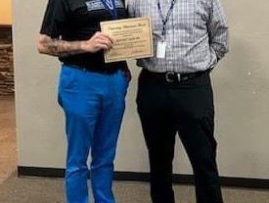 Grant recipient Jeffrey Duncan was recognized at the school board meeting for receiving a $15,000 grant from the Oklahoma Department of Career and Technology Education. • photo provided