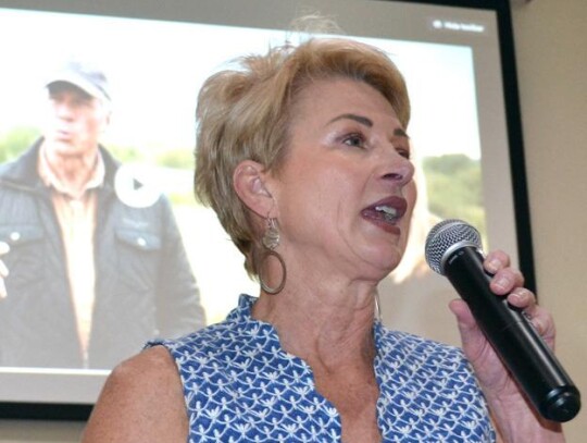 Mindy Stitt speaks on behalf of the Oklahoma Energy Resources Board during the State of the State luncheon hosted by the Newcastle Chamber of Commerce. • photo by Mark Codner