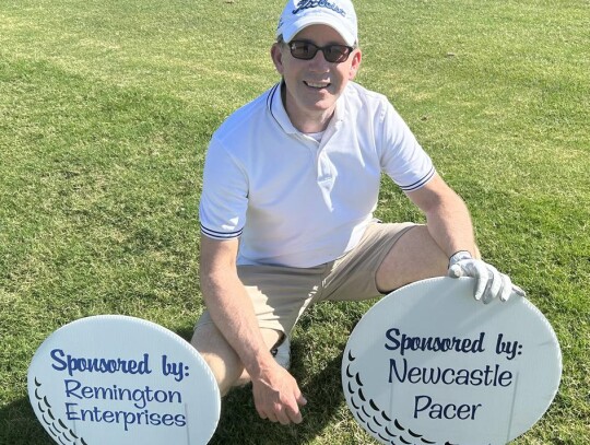 Newcastle Pacer Publisher Mark Codner took the opportunity to show off the Pacer’s sponsorship at the golf tournament. • photo by Billly Collier