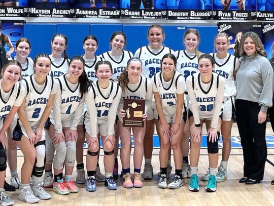 • photo provided The Newcastle Lady Racers beat Harding Fine Arts Friday to win the Class 4A District 8 title. Next up is the Regional Tourney at 6 p.m. game tonight (Thursday) at Purcell against the Lady Dragons.