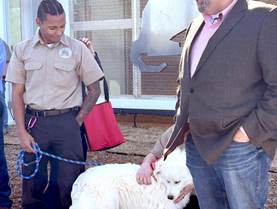 Mayor Karl Nail describes the City of Newcastle’s intent with the opening of its new animal shelter. Also pictured are Animal Control Officers Railen Gordon and Tyler Brasseaux. • photo by Mark Codner