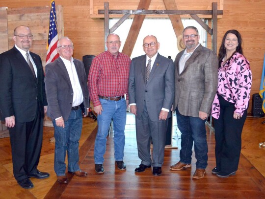 Chickasaw Nation Governor Bill Anoatubby (above) addressed the Newcastle Chamber of Commerce luncheon attendees at The Barn at Country Club Tuesday, March 26. Anoatubby is pictured with State Senator Jessica Garvin (R-Duncan), and Anoatubby is pictured wi