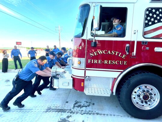 Newcastle firefighters maintain tradition by taking part in a Push-in Ceremony to officially open Fire Station #1 in Newcastle.