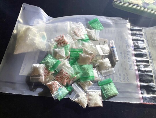 Cocaine (photo on left) was found in a parked vehicle at Newcastle Casino and methamphetamine (photo on right) was found at a parked vehicle at Riverwind Casino after alerts from Newcastle Officer Dallas Kirby and K-9 Ari. The officers were contacted and 