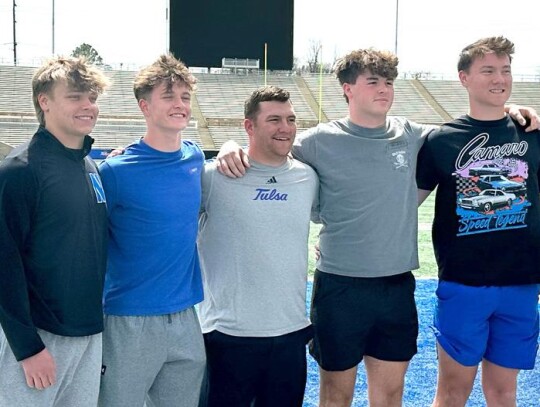 Four seniors will hit the field for the Racers this year, the same as they’ve done since they were in first grade together. Trey Burchett, Rex Heskew, Hunter Barry and Ayden Elcyzyn were together at Tulsa on a recruiting visit with Coach Koy McFarland. 